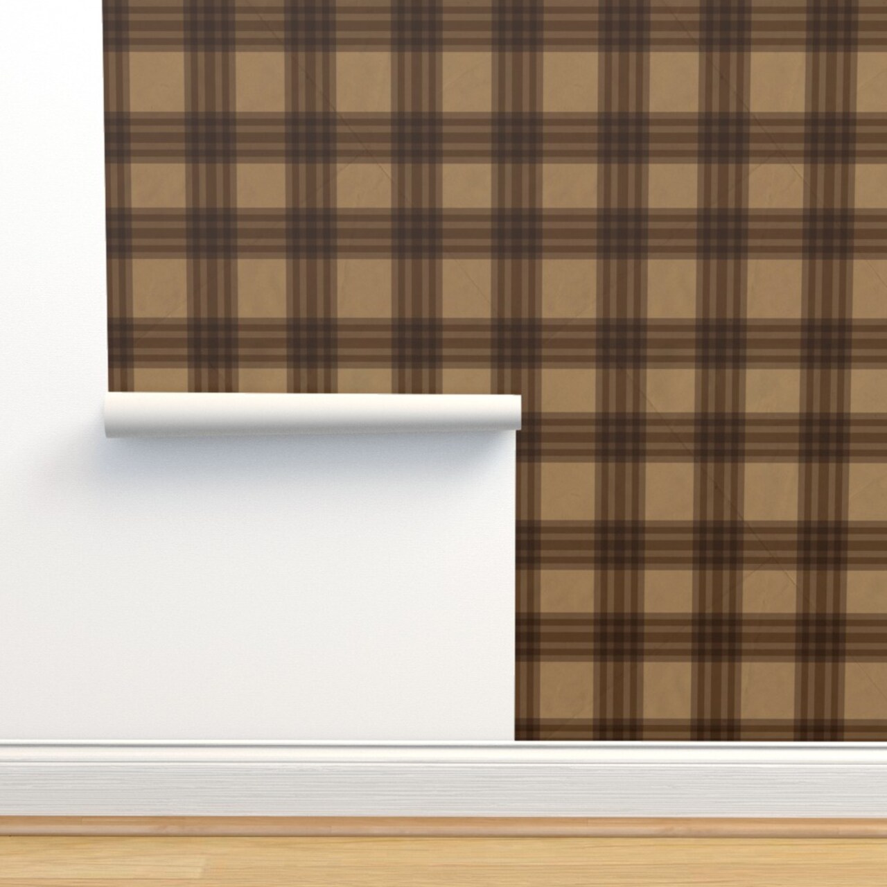 Plaid Brown Antique Check Old Tartan Earth Tone Dark Academia Gingham Custom Removable Wallpaper by Spoonflower Peel & Stick Wallpaper 2FT Wide